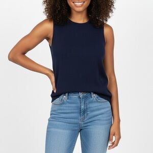 FACONNABLE Sleeveless Sweater Knit Shell Tank Top in Navy Blue - Size Medium NWT